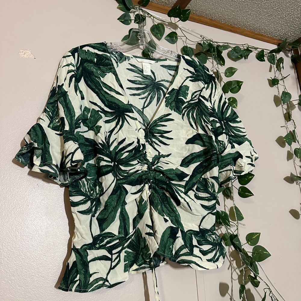 H&M Green Leaf Print Women's Top